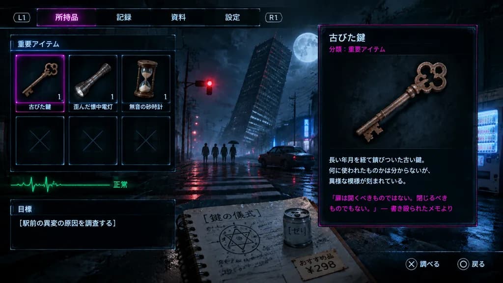Japanese Survival Horror Inventory Screen