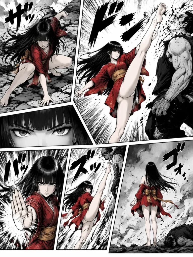 Red Kimono Manga Action Page