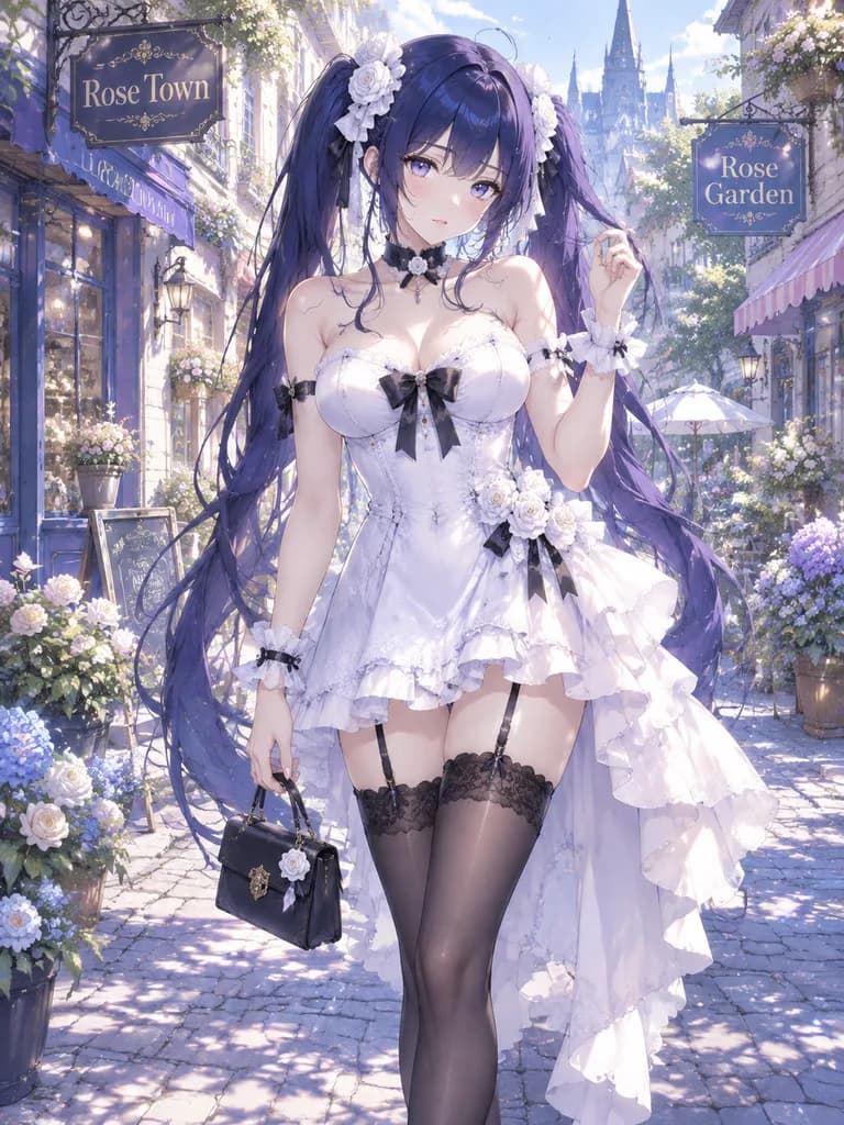 Anime Girl in White Frill Dress