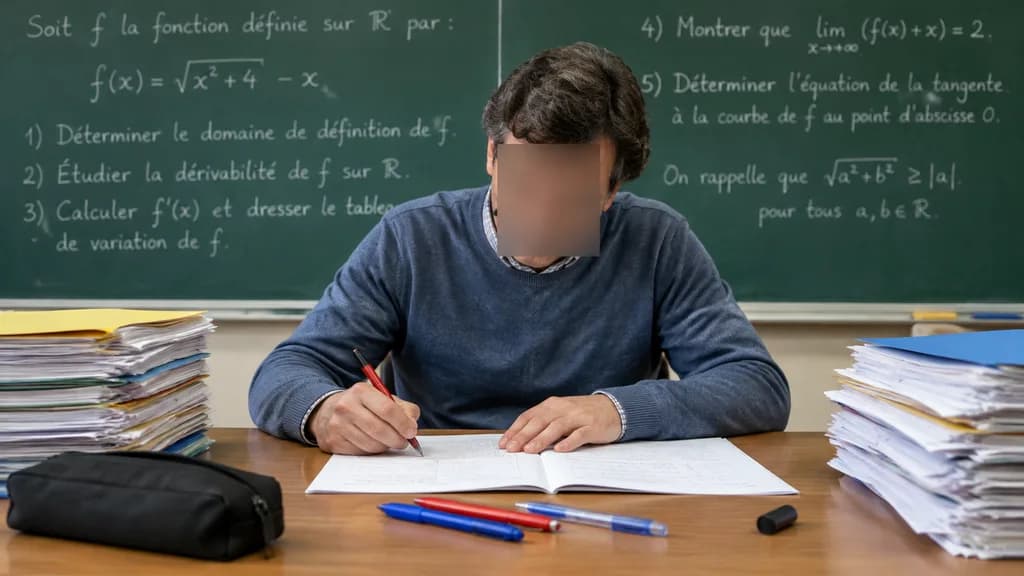 教室で答案を採点する数学教師