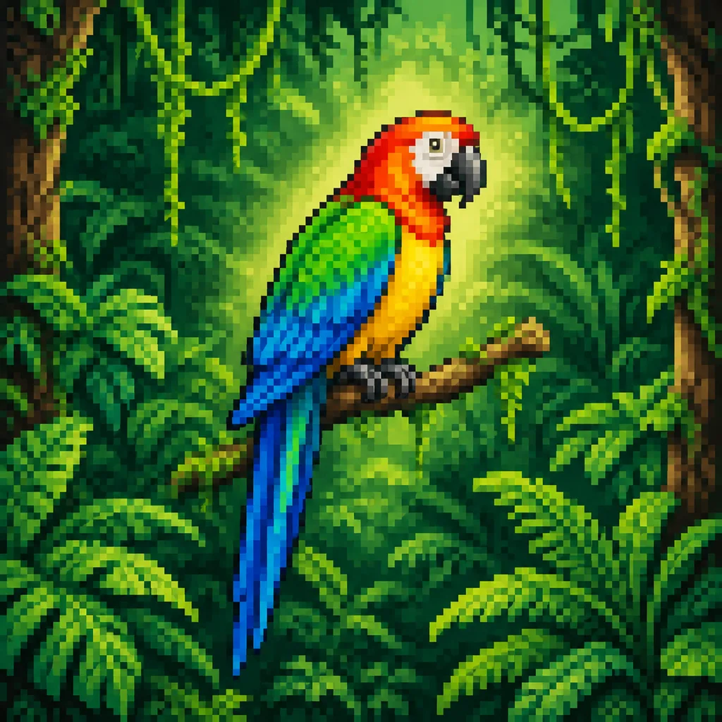 Retro 16-Bit Pixel Jungle Parrot