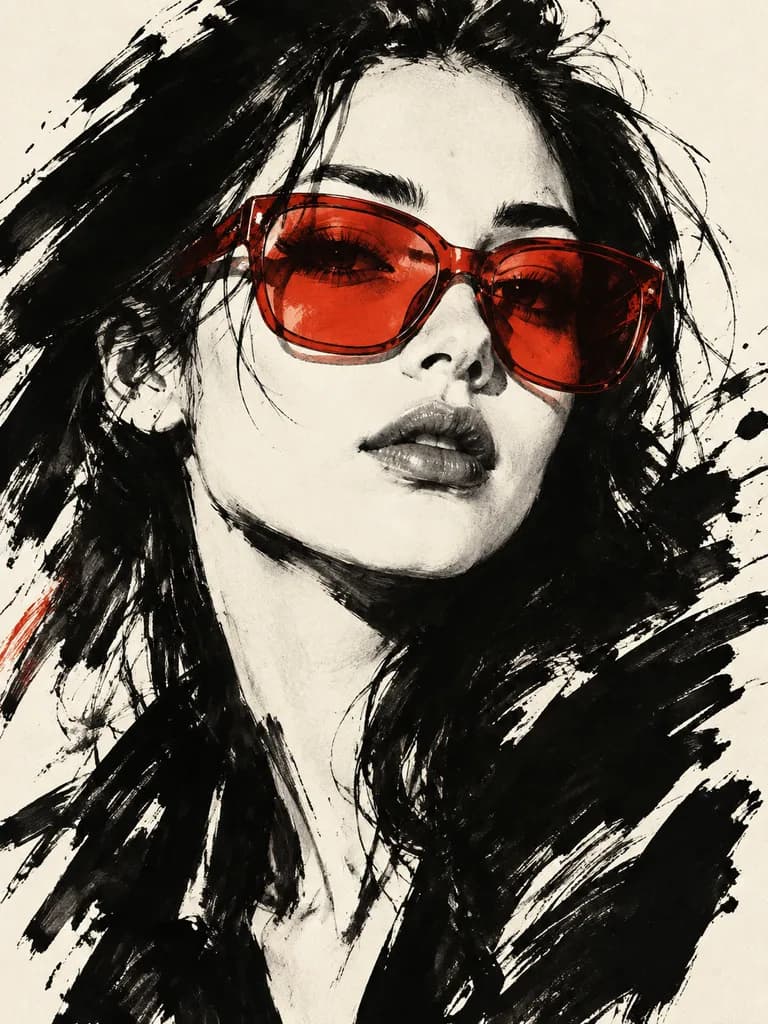 Bold Gestural Ink Fashion Portrait