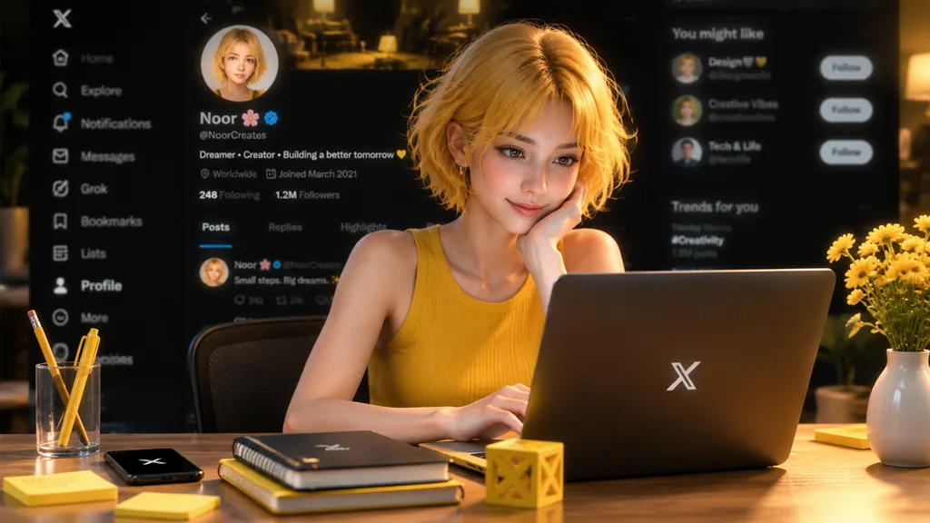 Aesthetic Creator Desk with Social Profile Backdrop