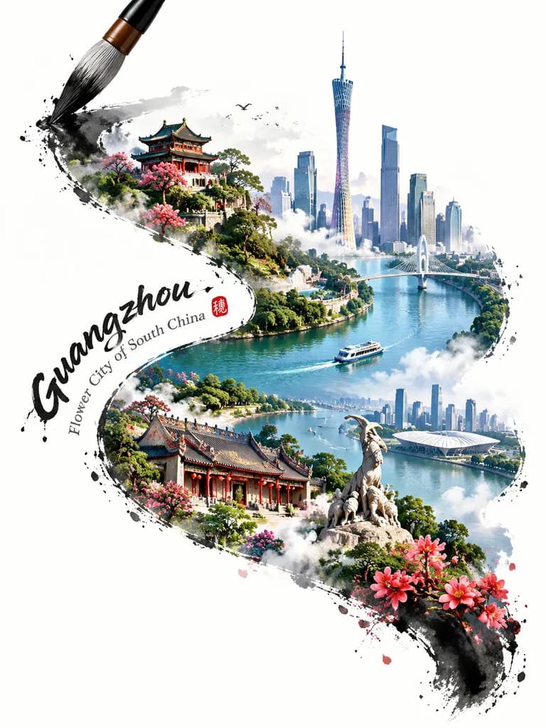 Calligraphy Brush Stroke City Diorama Poster