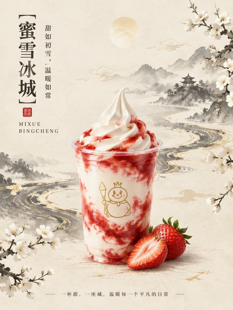 New Chinese Strawberry Sundae Commercial Poster