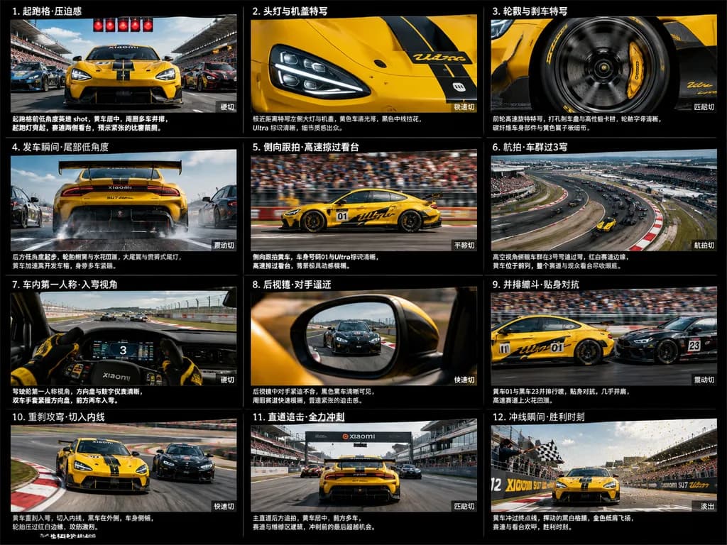 Twelve-Panel Motorsport Commercial Storyboard