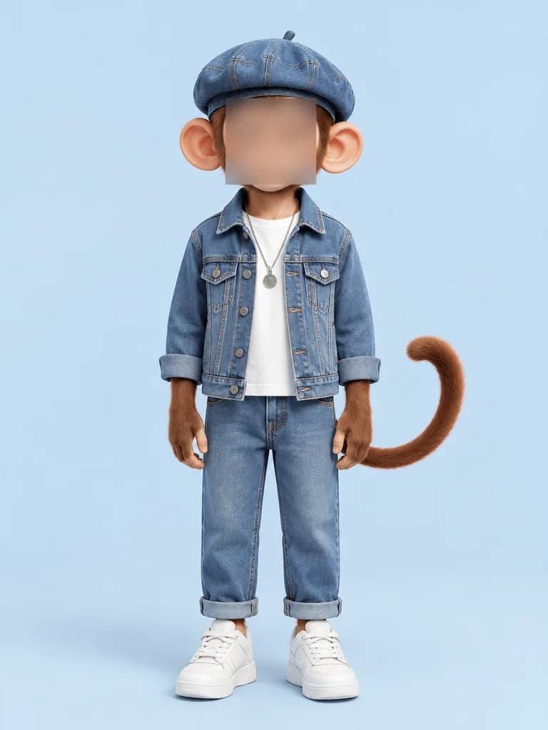 데님을 입은 검열된 원숭이 아이