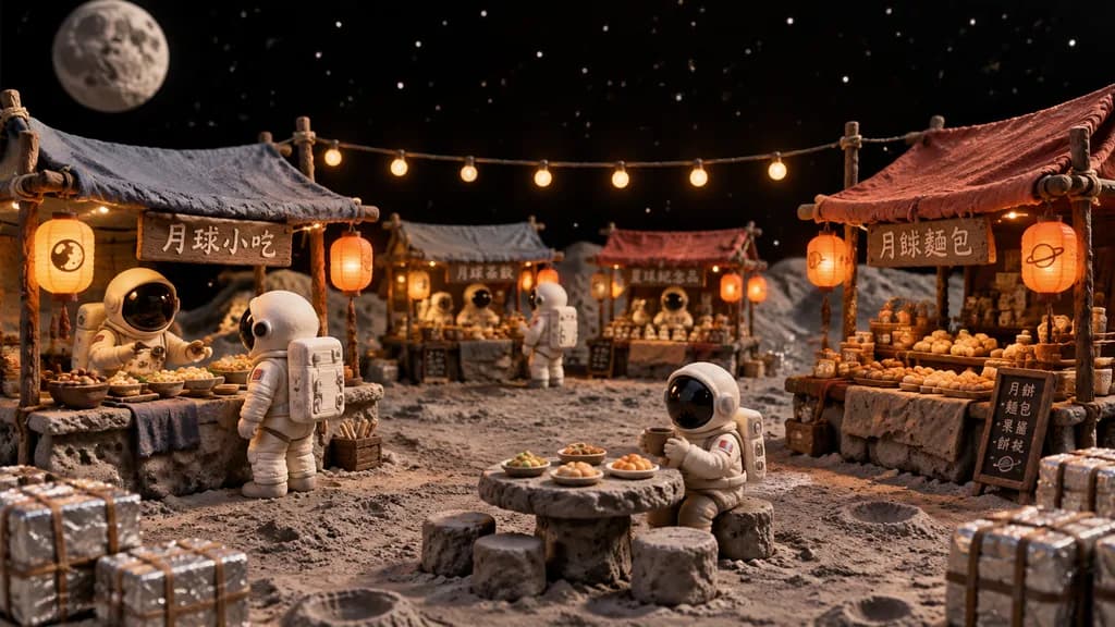 黏土太空人月球夜市