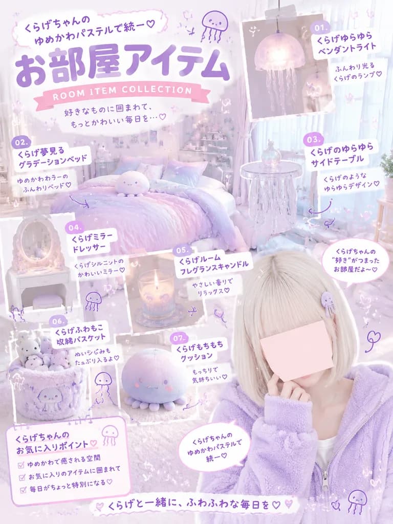 Pastel Kawaii Jellyfish Bedroom Poster