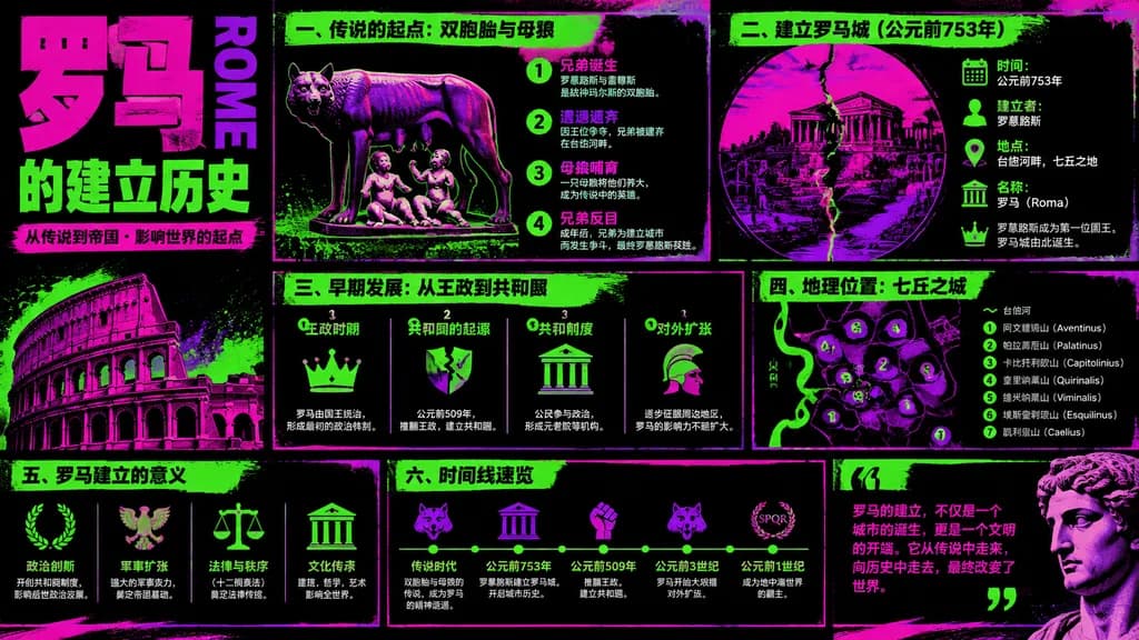 Cyberpunk Neon Rome History Infographic Poster