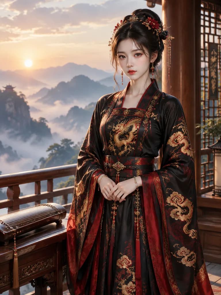 Wuxia Heroine on Mountain Balcony