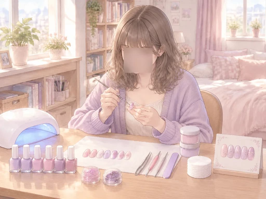 Pastel Anime Girl Doing Nail Art