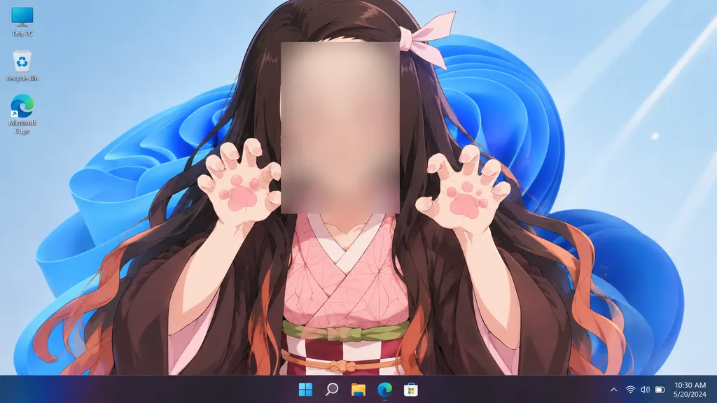 Windows 11 Desktop with Censored Anime Wallpaper