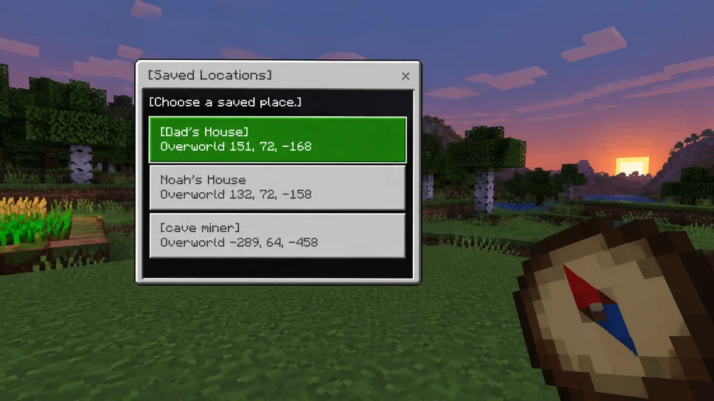 Minecraft Style Saved Locations UI Mockup