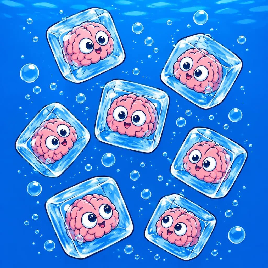 Cartoon Brains Frozen in Ice Cubes