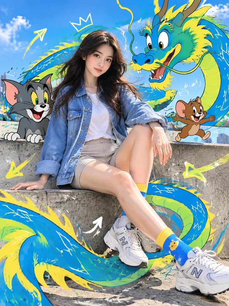 Mixed-Media Fashion Editorial with Cartoons
