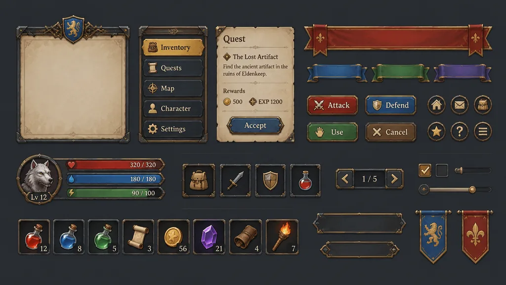 Game UI Component Kit Sheet