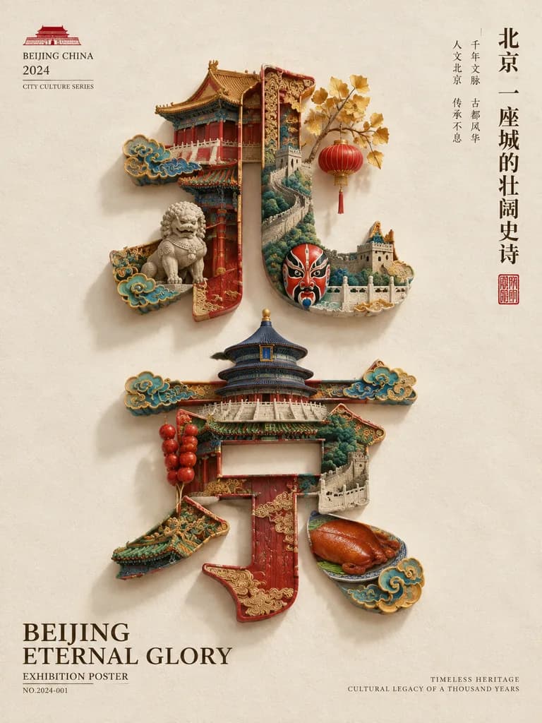 北京の建築カリグラフィー文化ポスター