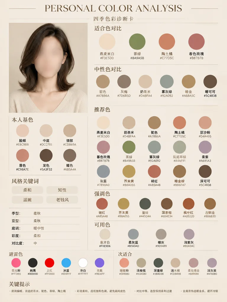 Soft Autumn Personal Color Infographic Card