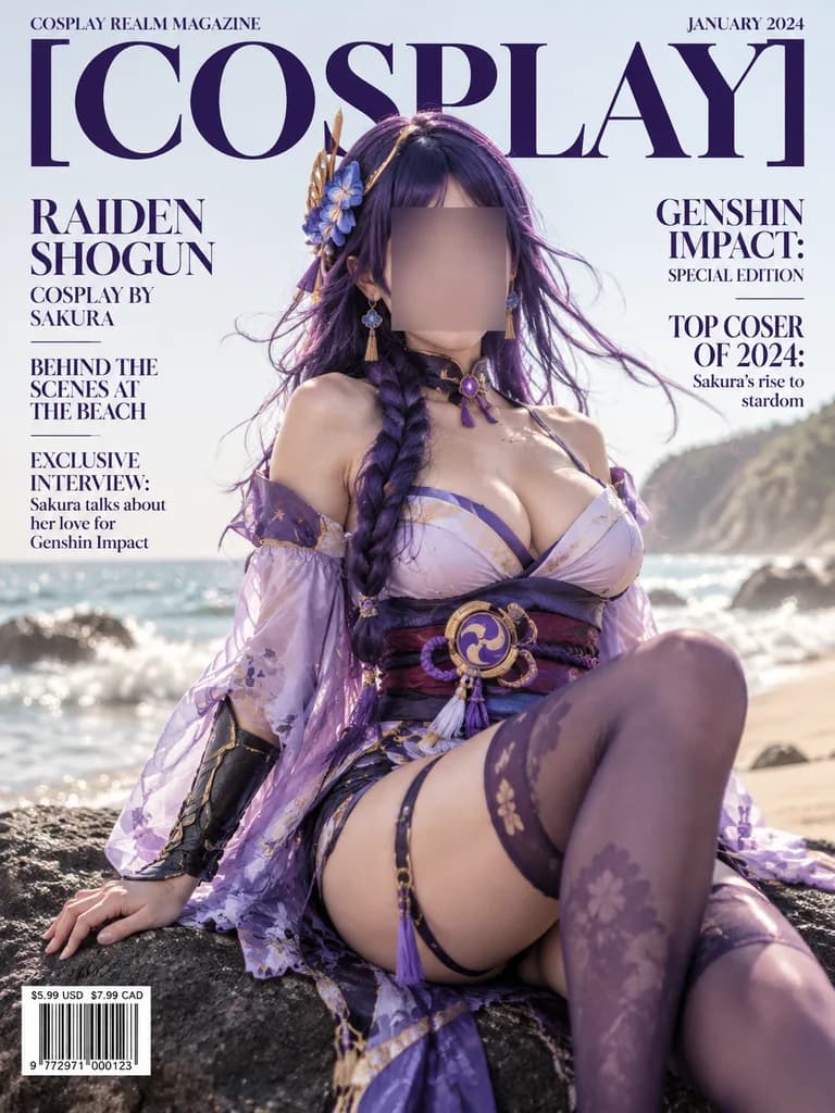 Raiden Shogun Beach Cosplay Magazine Cover