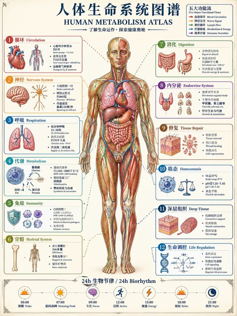 Bilingual Human Metabolism Anatomy Poster