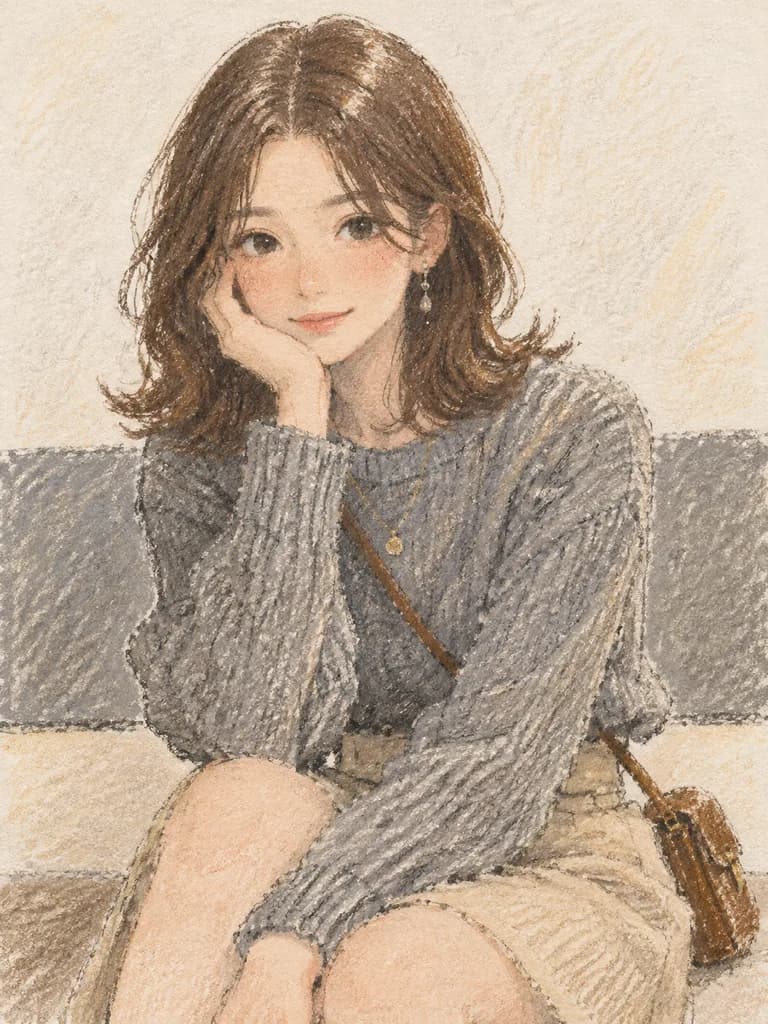 Oil Pastel Portrait of Seated Woman