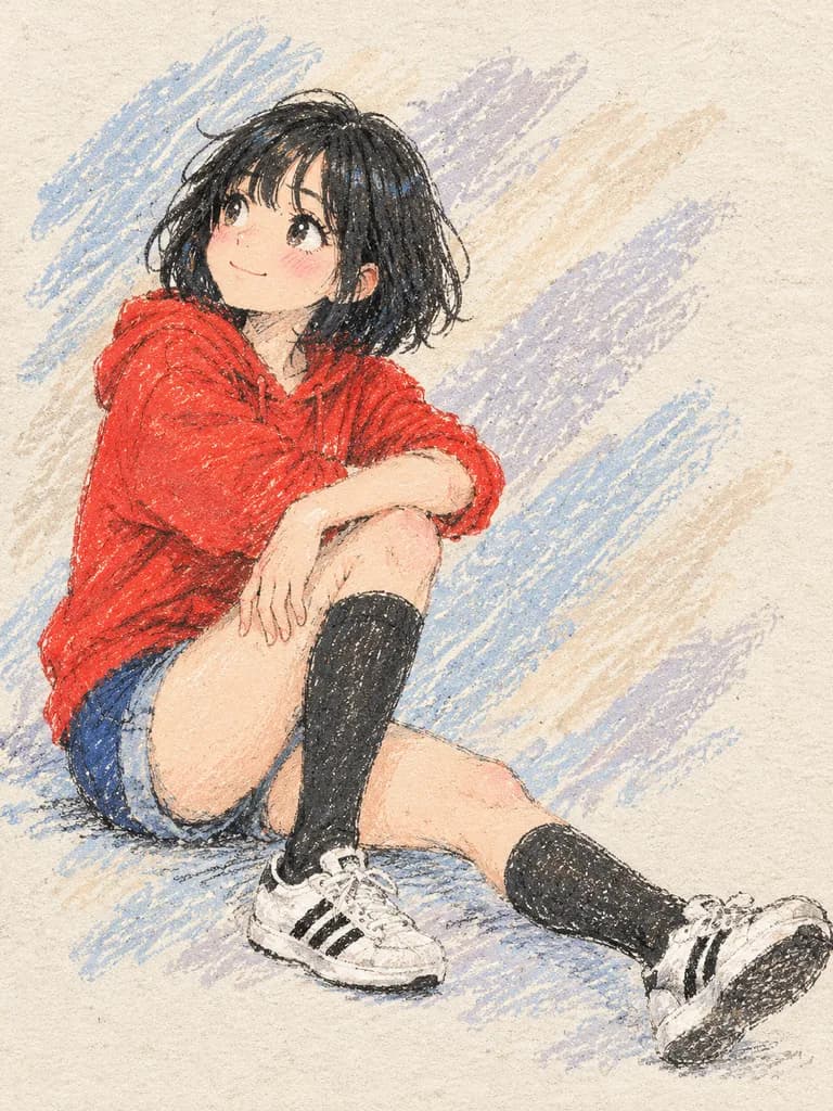 Oil Pastel Anime Girl Illustration