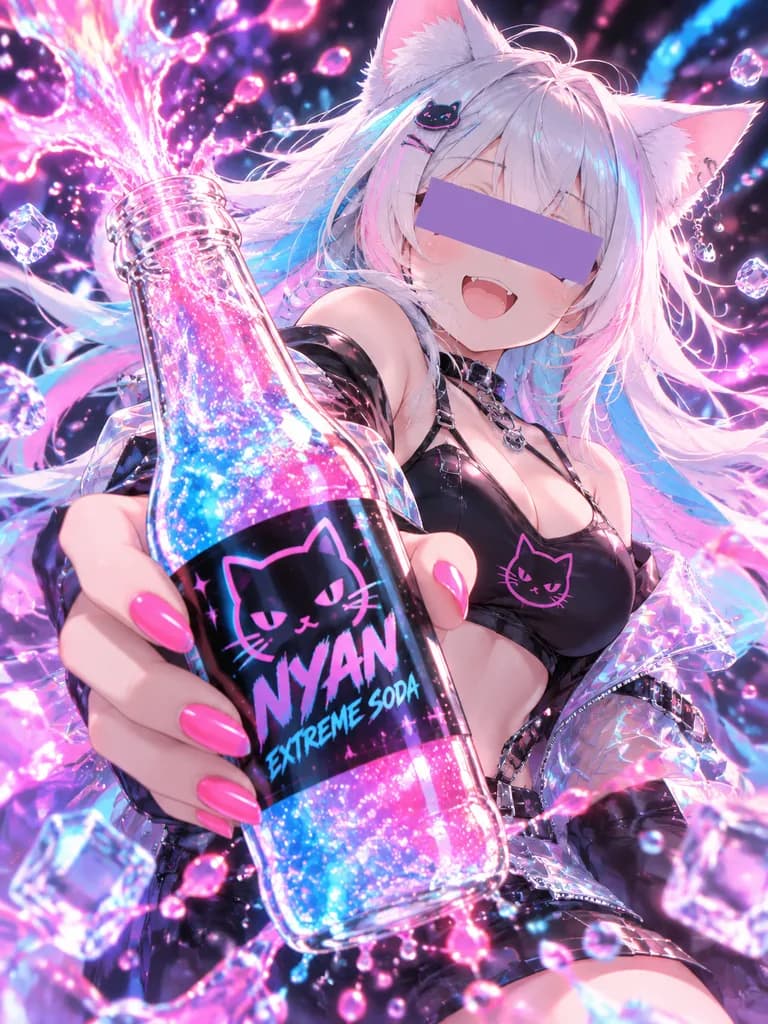 赛博流行动漫少女汽水喷涌