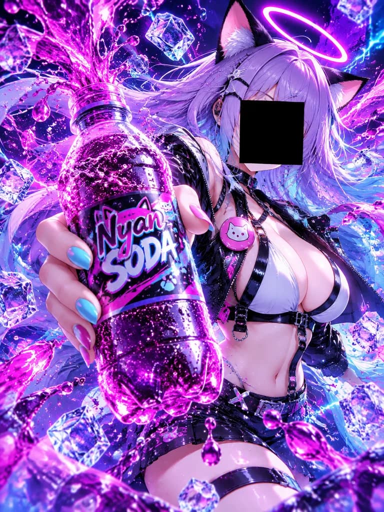 Neon Cyber Catgirl Soda Advertisement