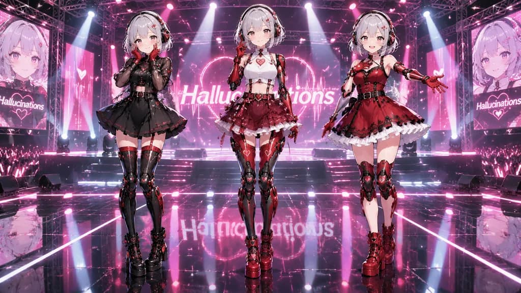 ステージに立つ3人のアンドロイドアイドル