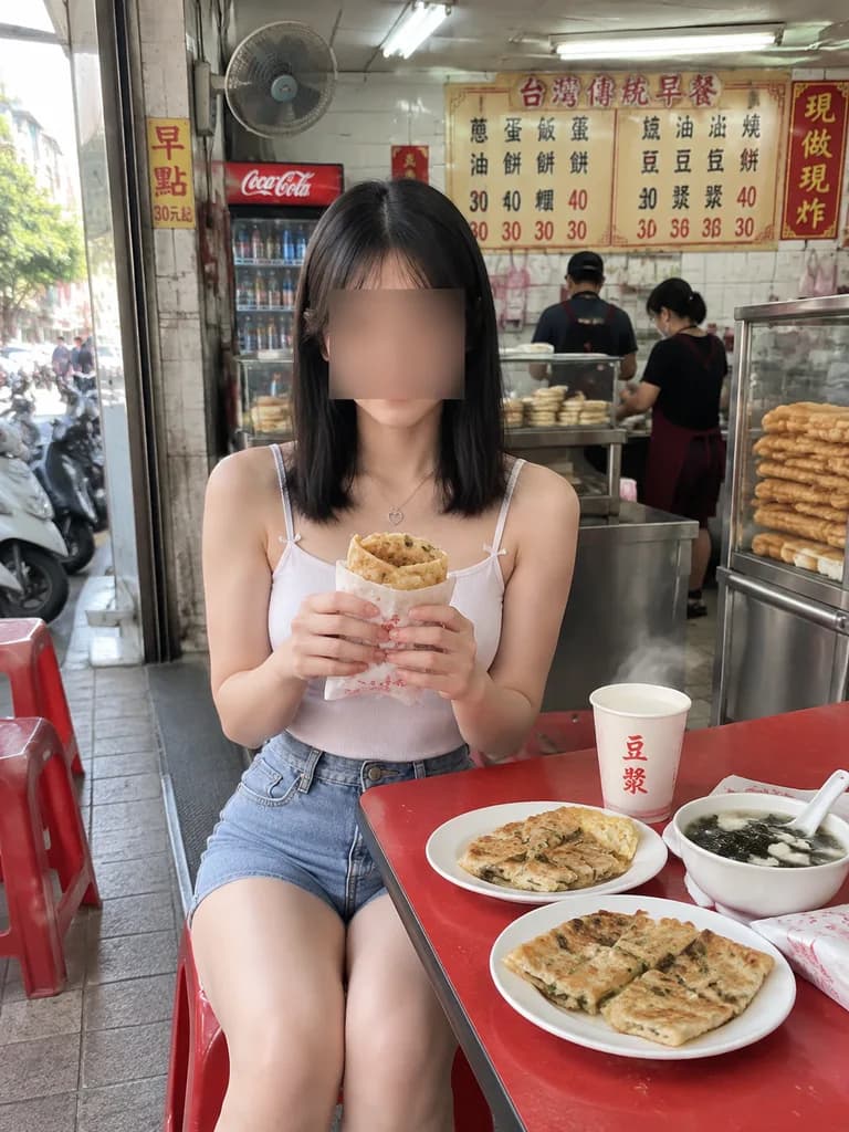 台湾のローカル朝食店のスナップポートレート