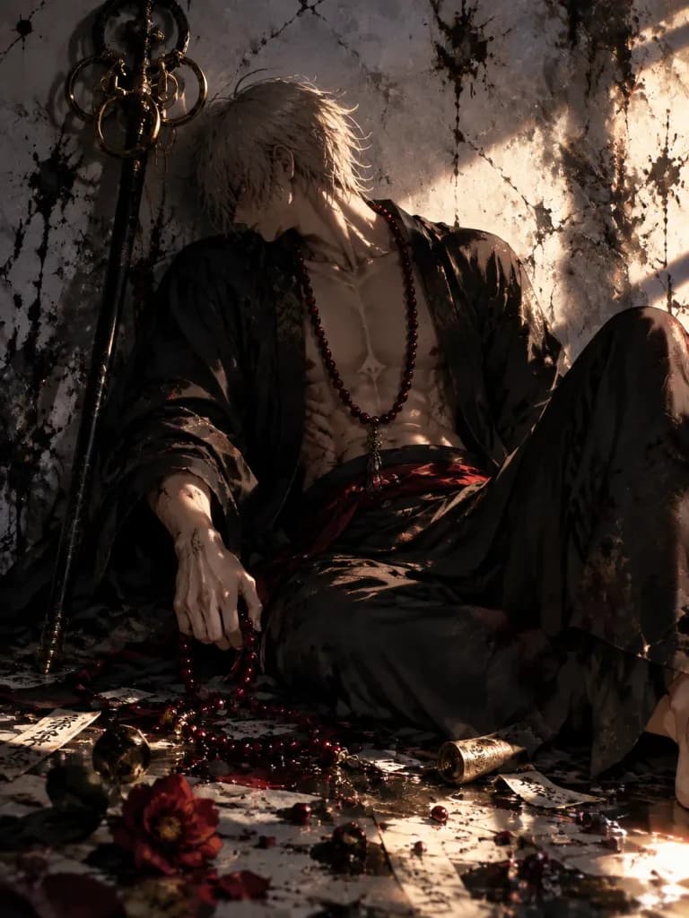 Exhausted Monk in Dark Fantasy Anime