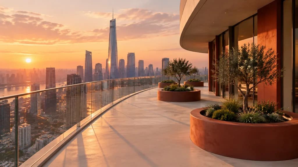 Sunset Luxury High-Rise Terrace Skyline