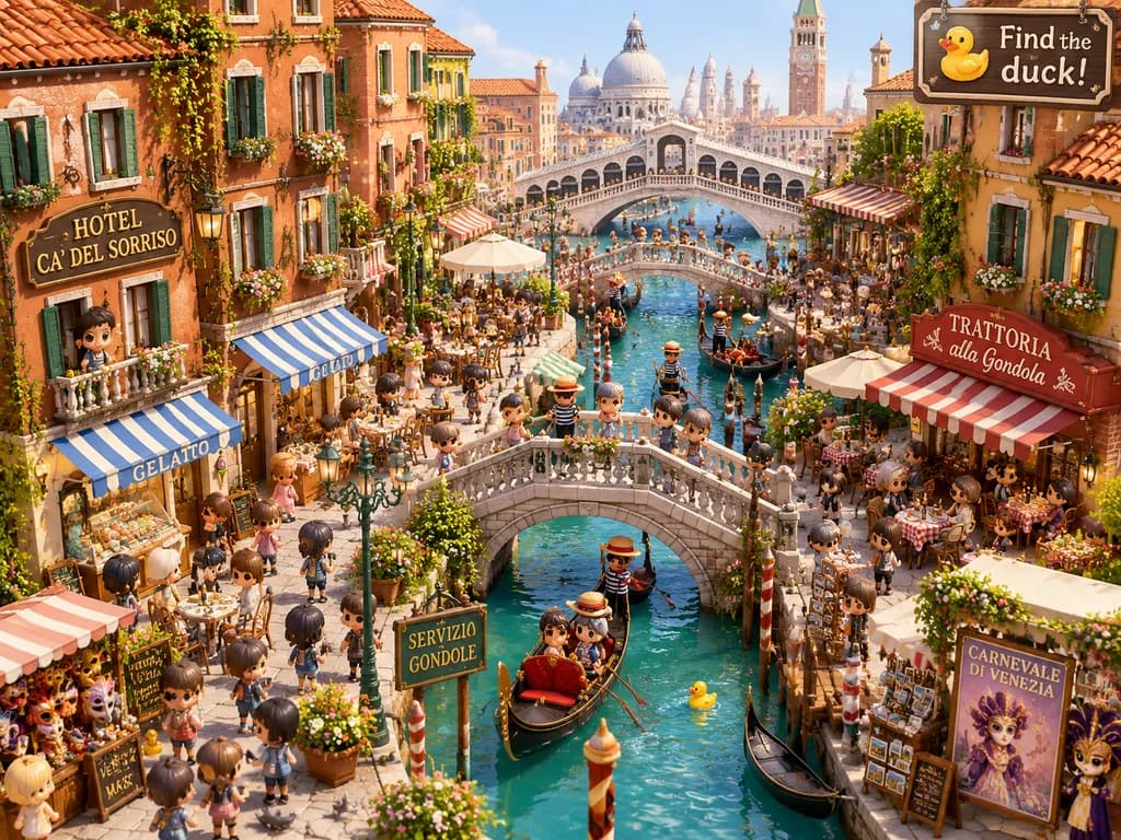 Isometric Chibi Venice Seek-and-Find Diorama