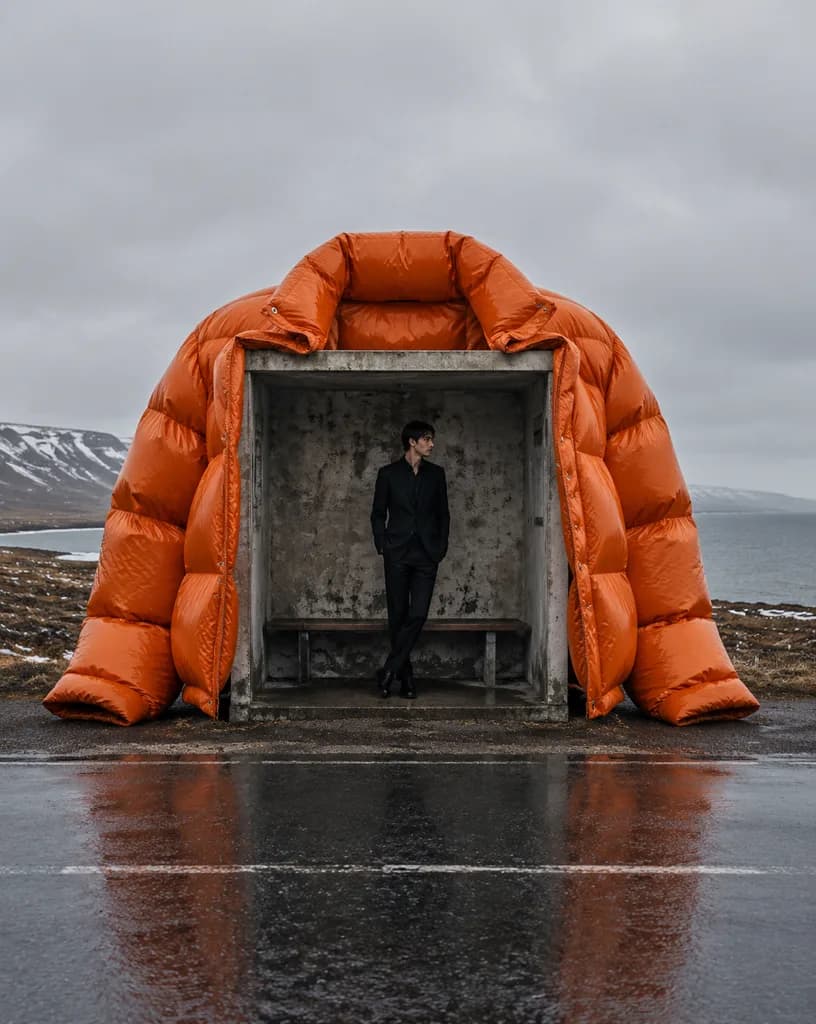 Surreal Giant Puffer Bus Stop Editorial