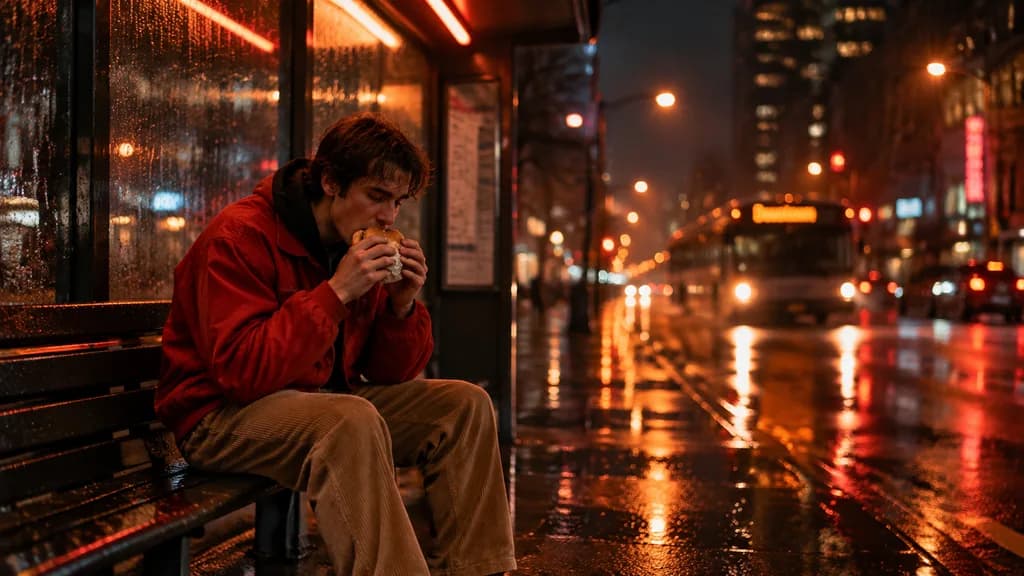Rainy Night Bus Stop Portrait