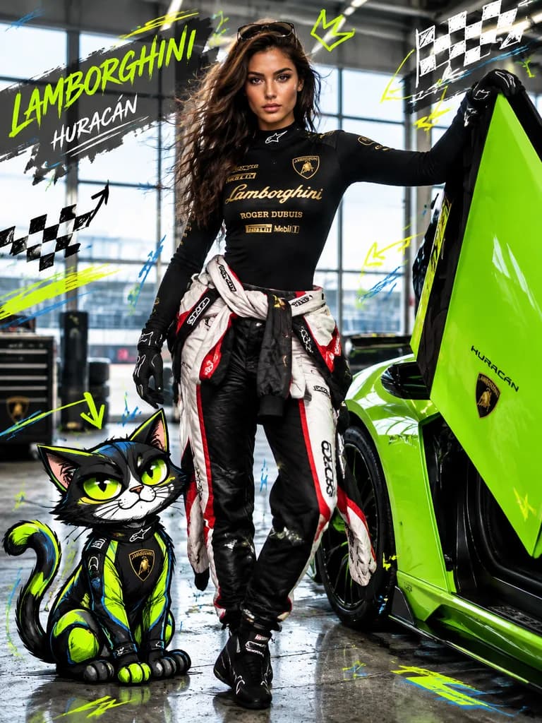 Motorsport Fashion Editorial with Cartoon Companion