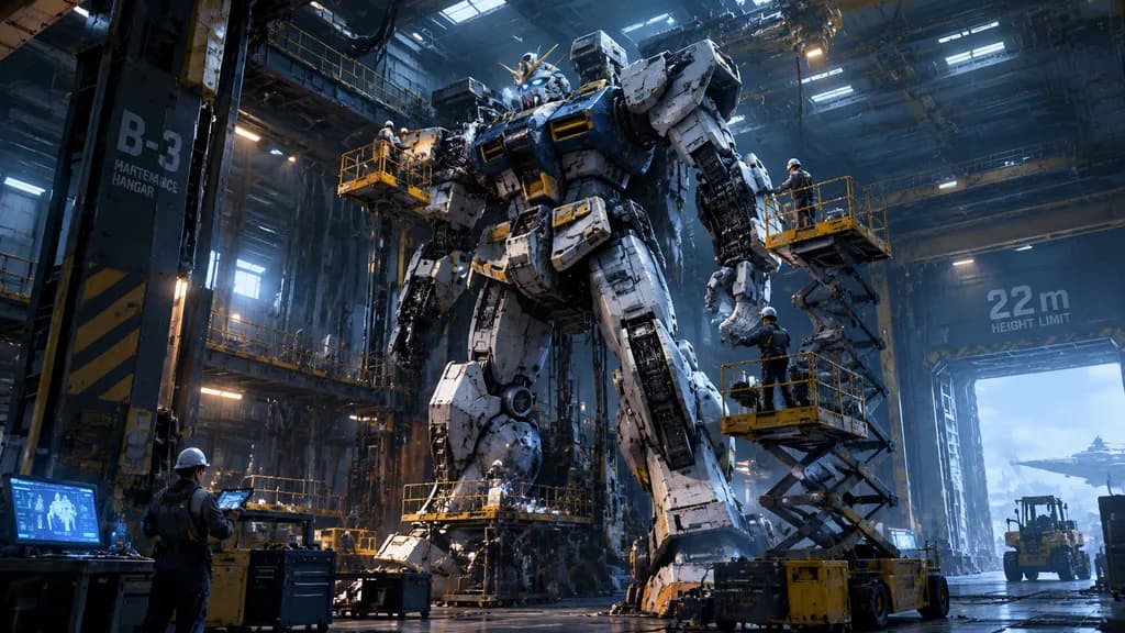 巨大ロボット整備ハンガーの情景