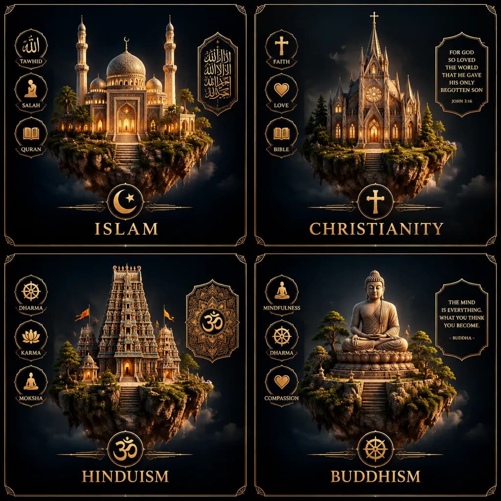 World Religions Concept Infographic Grid