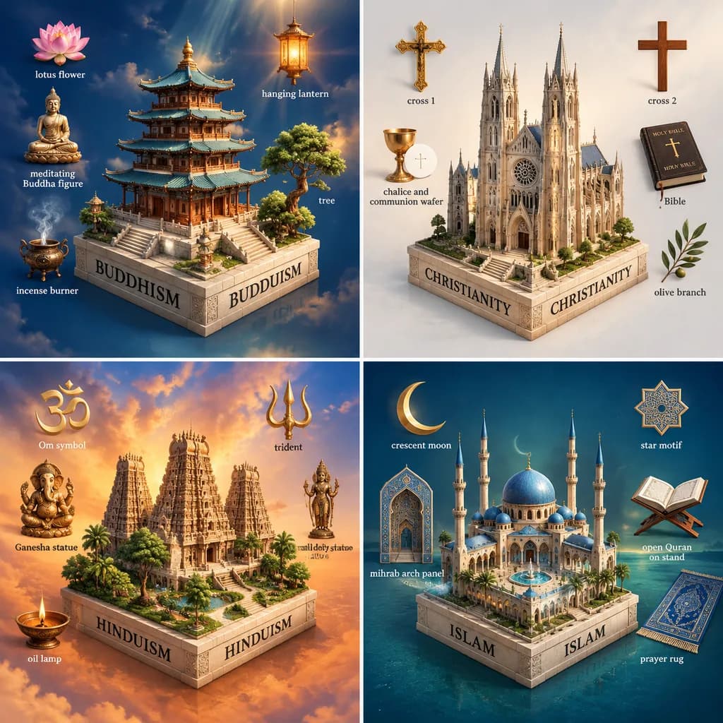 世界宗教の等角投影ミニチュアジオラマ