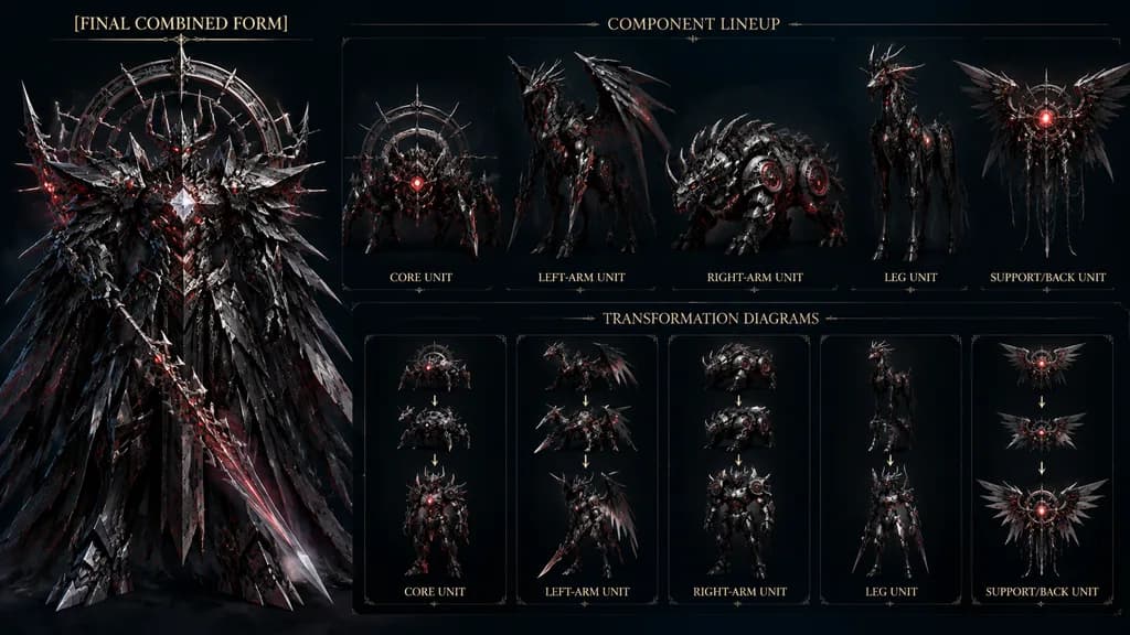 Gothic Biomechanical Combining Mecha Concept Sheet
