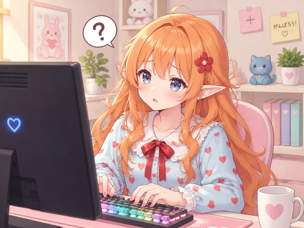 Confused Elf Girl at Pastel Workstation
