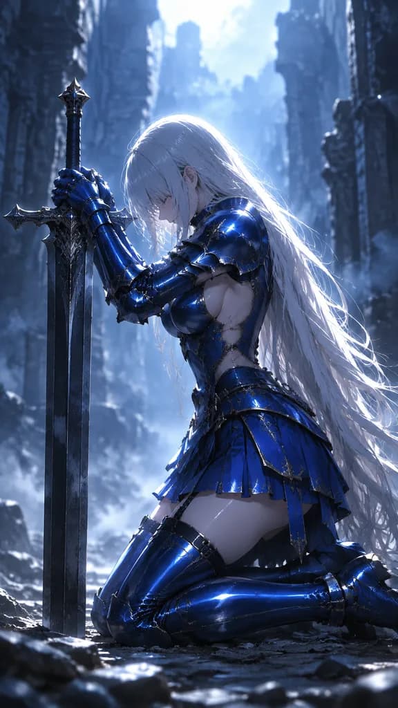 Kneeling Anime Knight with Greatsword