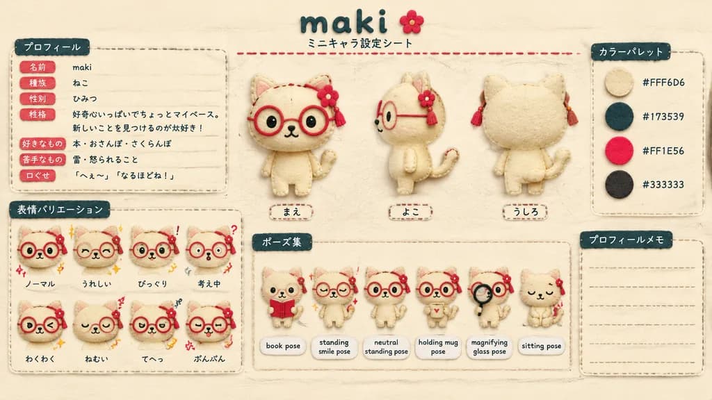 フェルト製猫マスコット キャラクター設定シート