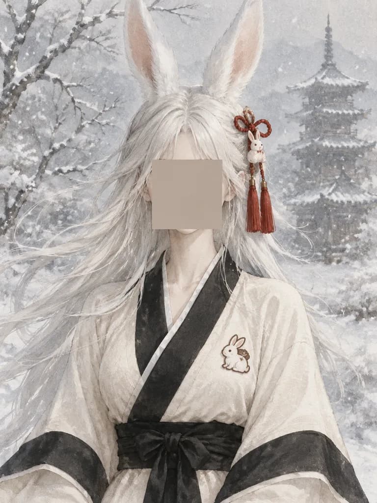 설경 속 토끼 요령 초상화