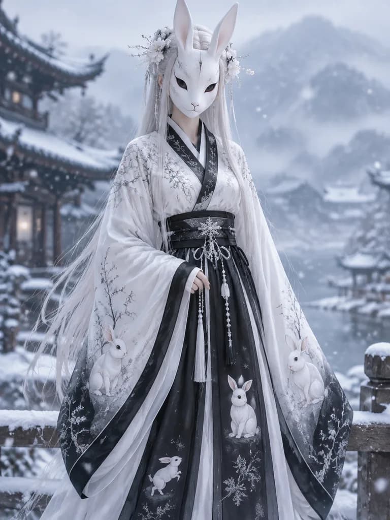 Rabbit Mask Hanfu Winter Portrait