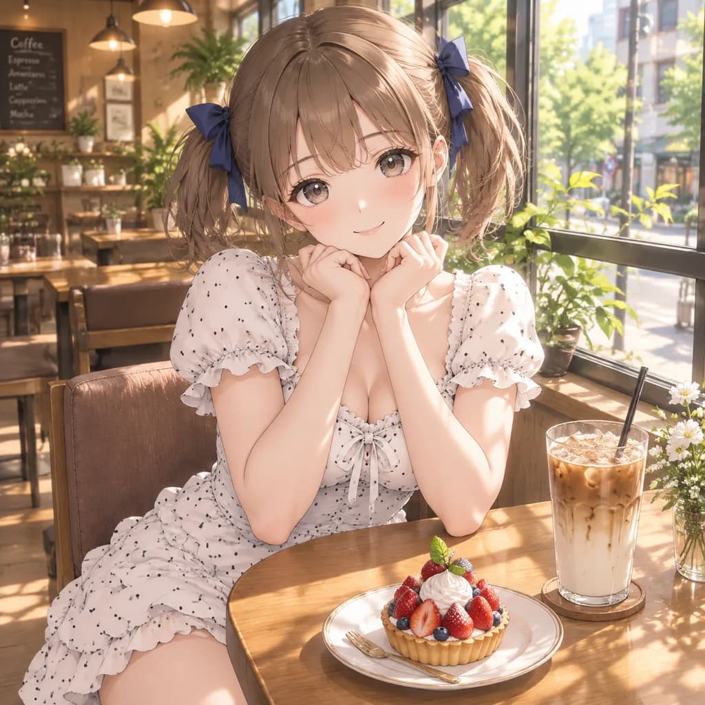 Anime Girl on a Cafe Date