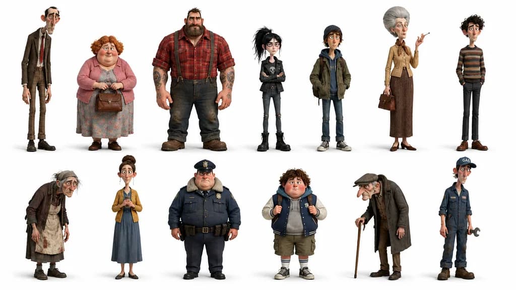 Stop-Motion Style Character Lineup Cast Sheet