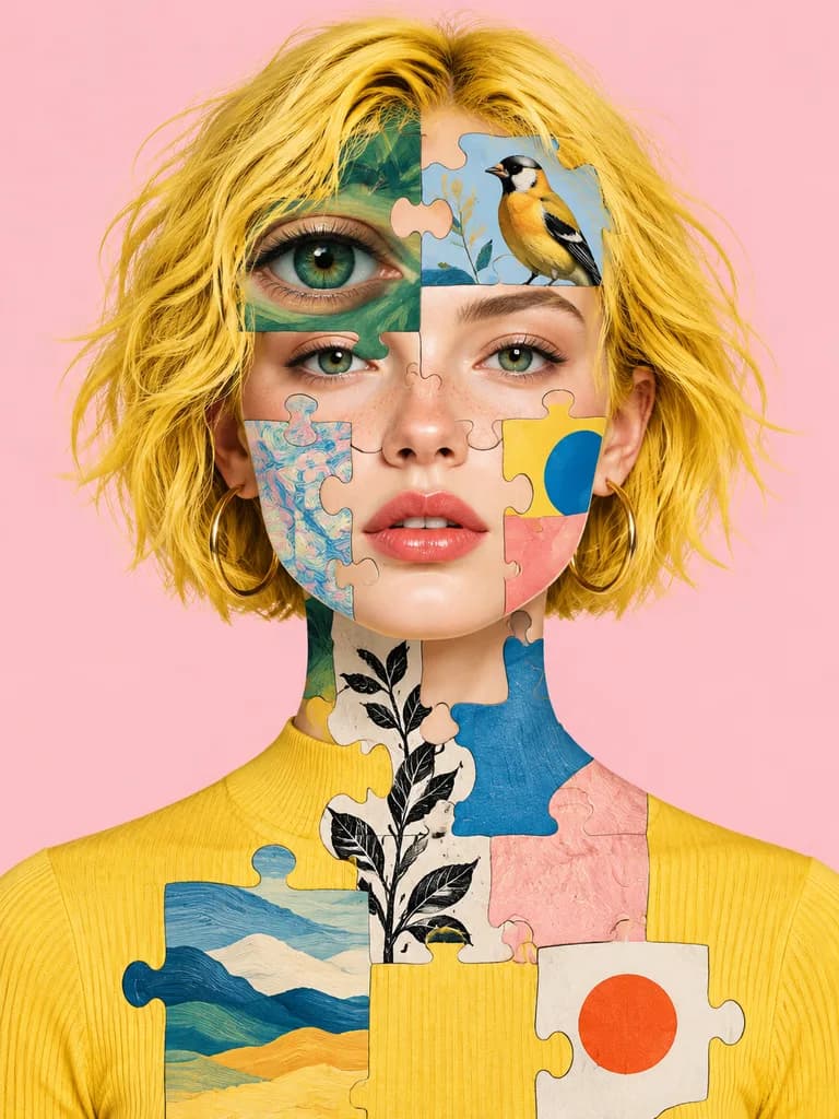 超現實拼圖藝術肖像插畫