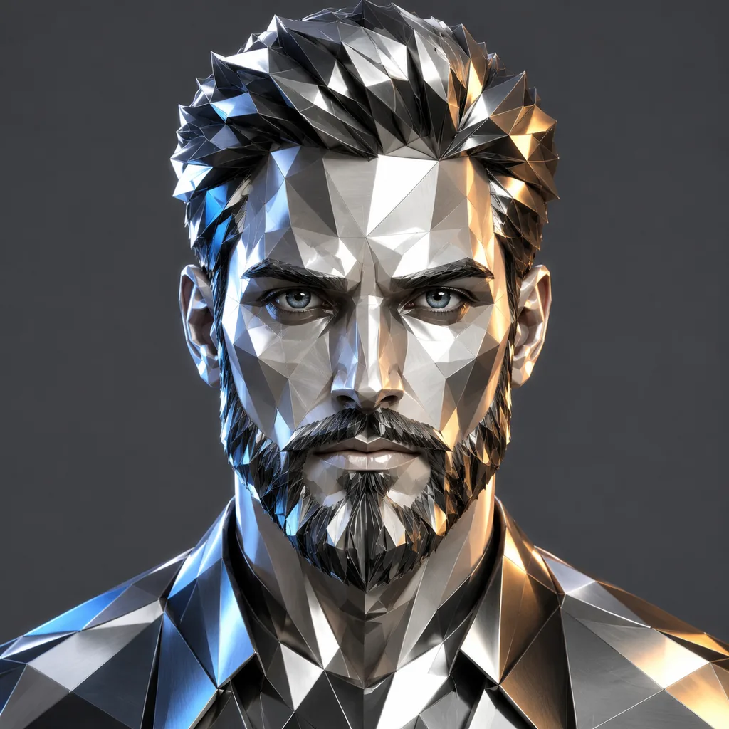 Low-Poly Metallic Geometric Man Portrait
